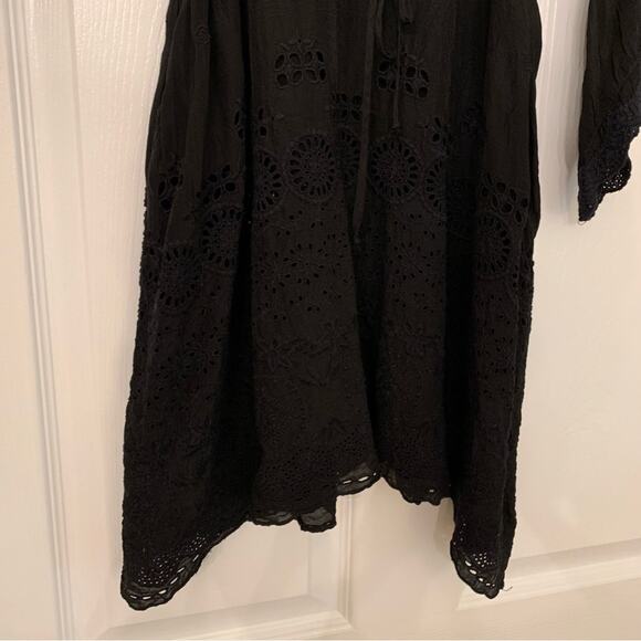 EUC Johnny Was Eyelet Mini Dress with Pockets Black Size Small - Picture 6 of 10